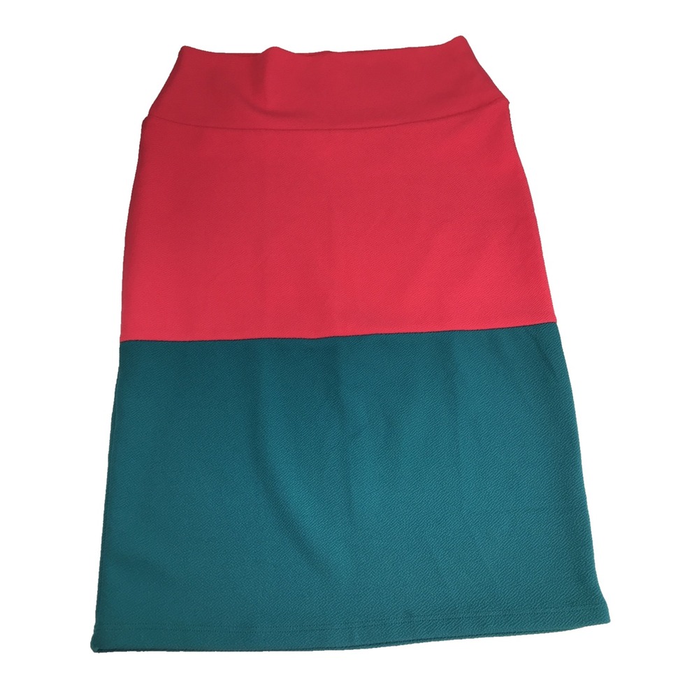 New LulaRoe Cassie Pencil Skirt Color Block Women Sz S Stretch Elastic Pink Teal